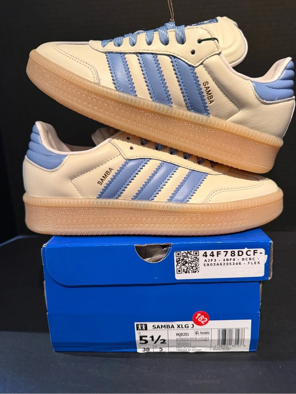 adidas Samba Sneakers in Cream with Light Blue Stripes 6.5W/5.5Y